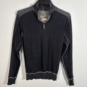 Buckle BKE Athletic Fit 1/4 Zip Pullover Sweater‎ Ribbed Cotton Men Medium Gray